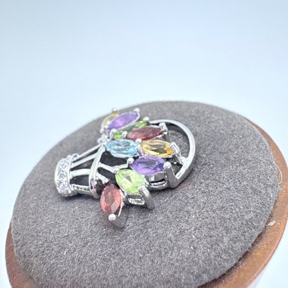 VTG Sterling Silver 925 Multi-Gemstone Flower Basket Pendant Size 0.75" Length - Picture 4 of 11